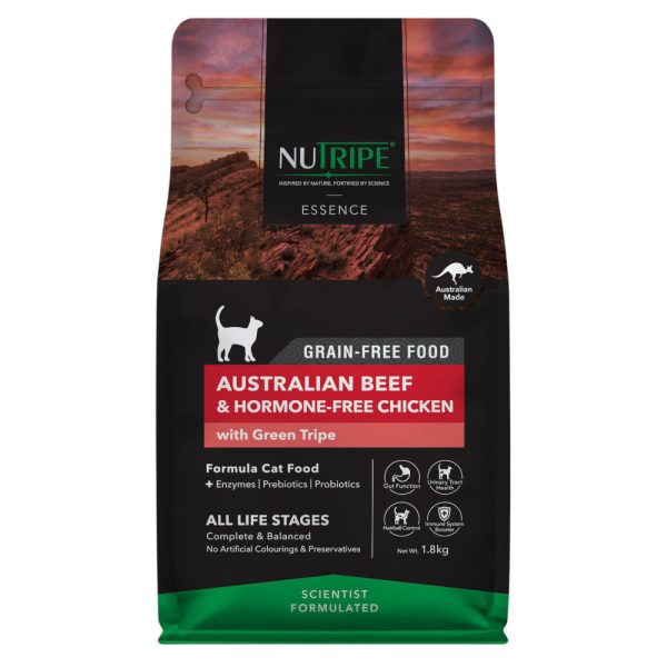 15% OFF + FREE TREATS : Nutripe Essence Australian Beef & Chicken with Green Tripe Grain-Free Dry Cat Food Online Sale