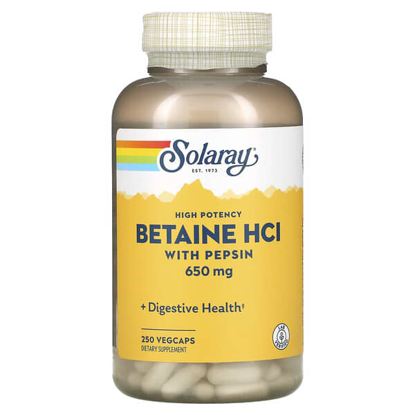 Solaray, High Potency Betaine HCL with Pepsin, 650 mg, 250 VegCaps Fashion