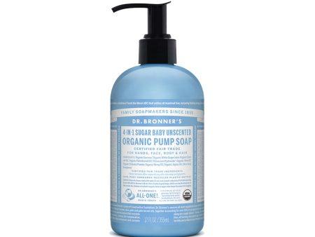 Dr.Bronner S Organic Pump Soap (Sugar 4-In-1) Baby Unscented 355ml Supply