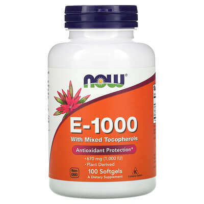 NOW Foods, E-1000 with Mixed Tocopherols, 670 mg (1,000 IU), 100 Softgels Discount