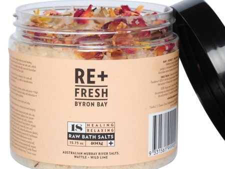 Re+Fresh Byron Bay Healing Relaxing Raw Bath Salts (Murray River Salts Wattle & Wild Lime) 400g on Sale