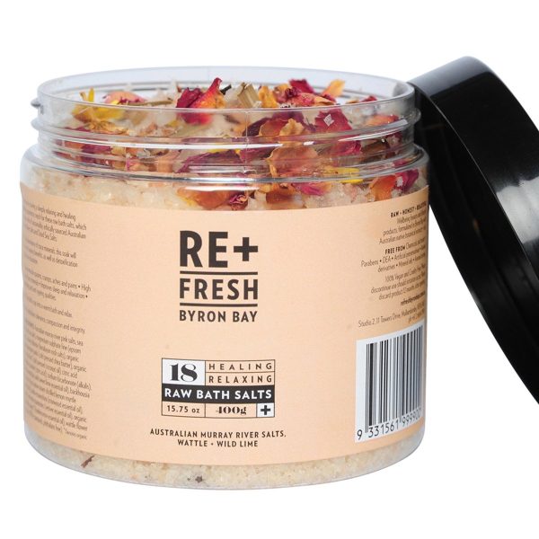 Re+Fresh Byron Bay Healing Relaxing Raw Bath Salts (Murray River Salts Wattle & Wild Lime) 400g on Sale